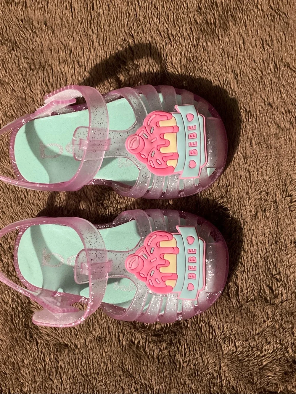 Bebe Pink Glitter Jelly Sandals
